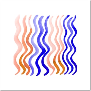 Wavy lines - orange and blue Posters and Art